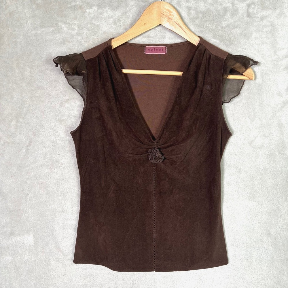 Vtg Y2K Velvet Top Brown S Fairy Grunge Goblincore Whimsigoth Earthy Forest